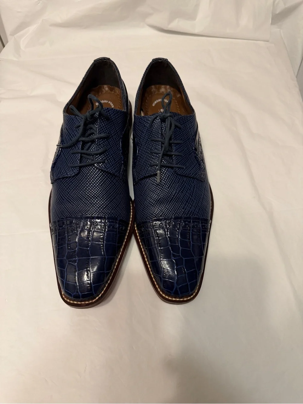 Stacy Adams Rodrigo 25168 Men’s 9M Blue Printed Leather Cap Toe Dress Shoe